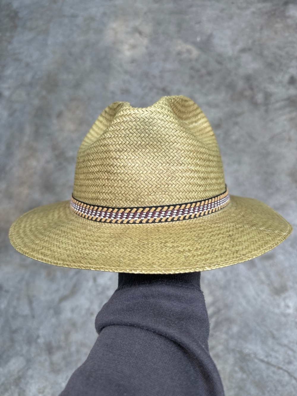 Borsalino Straw Fedora Hat in Natural with Woven Band Sz L